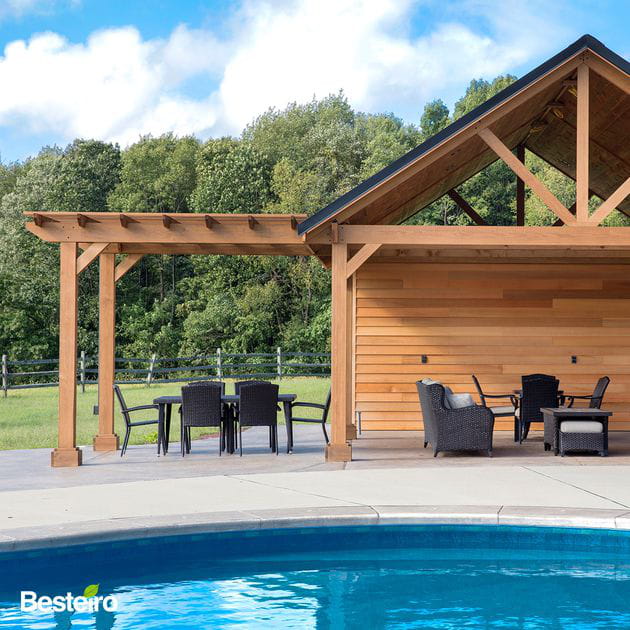 Que elementos de madera pueden decorar mi piscina o jardín?